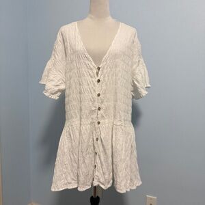 Free People Short Sleeve Button Down White Cotton Tunic‎ Dress Size M